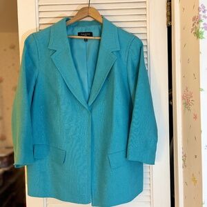 Talbots Open Front Turquoise Linen Blazer